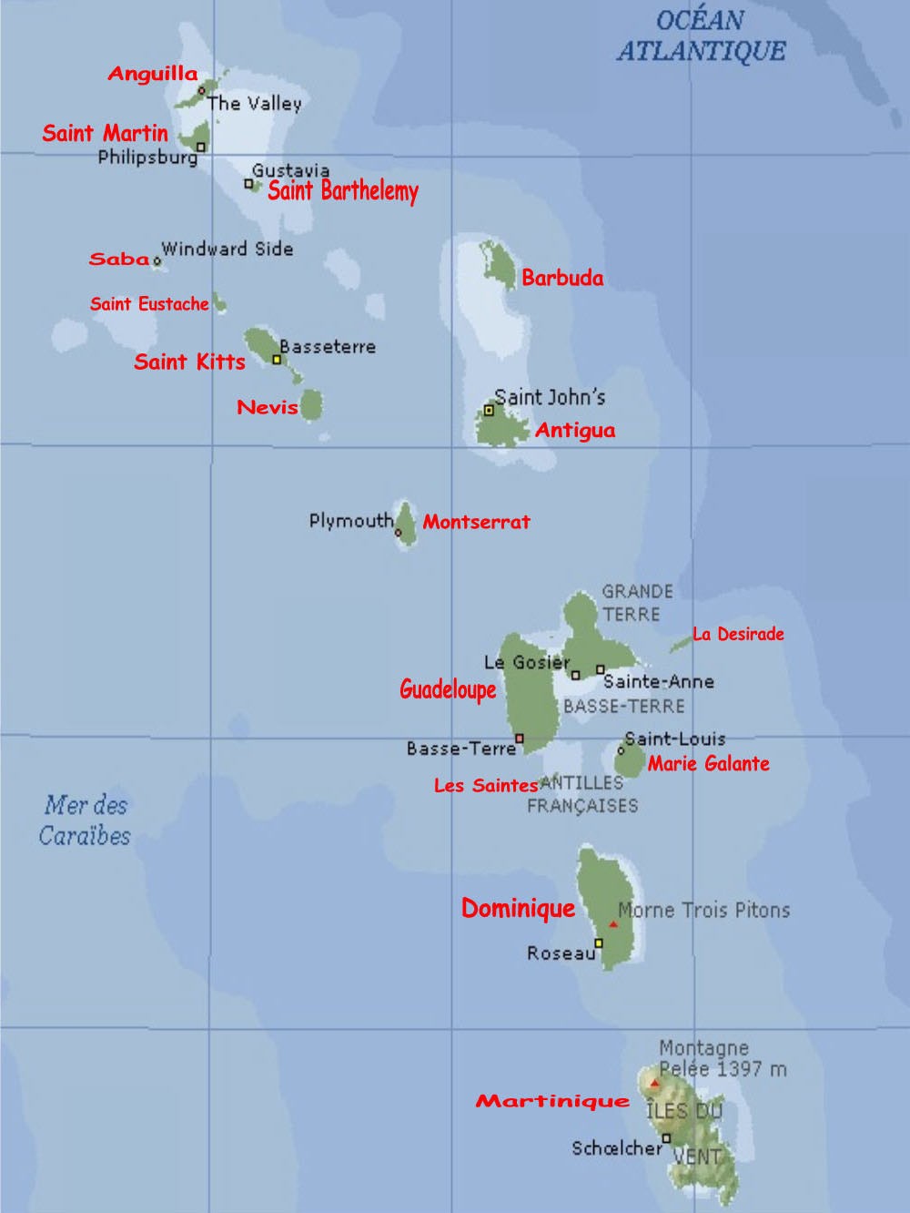 Carte géographique des Antilles Françaises - Sélection gastronomique